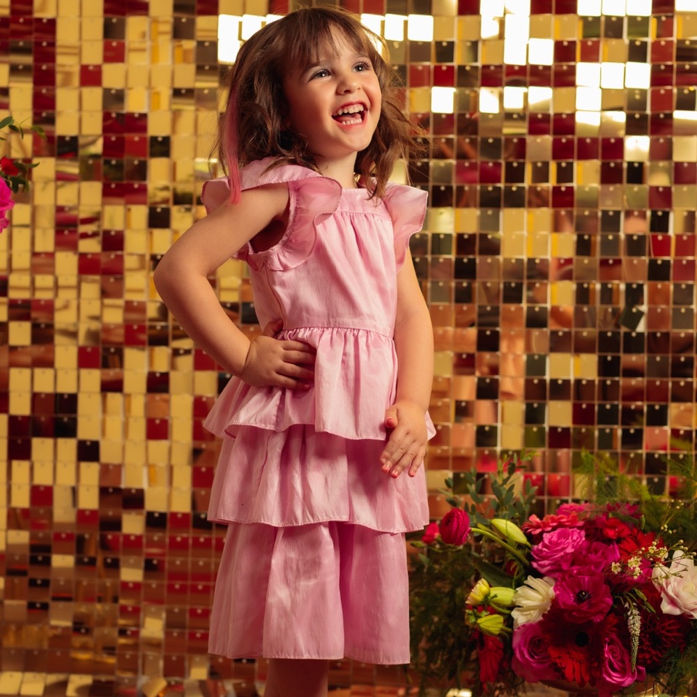 Love Shack Fancy Pink Ruffled Tiered Dress for Kids size 2/3